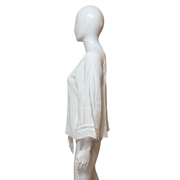 Cupshe White Button Front Tie Hem Blouse M NWT | 3/4 Sleeve Beach Cover Up Top - Picture 5 of 9